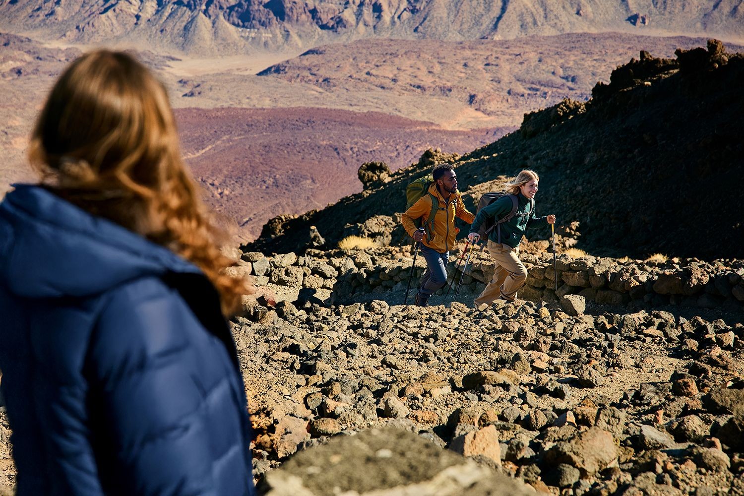 Hikers walking on the route from Montaña Blanca to the Teide crater, VIP ascent
