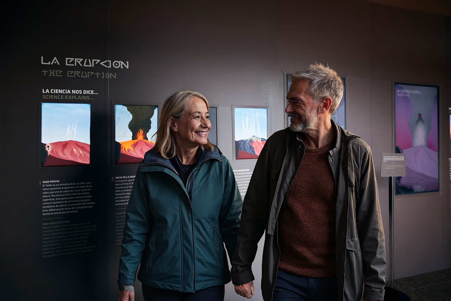 Couple touring the Teide Legend exhibition at the Teide cable car base station.