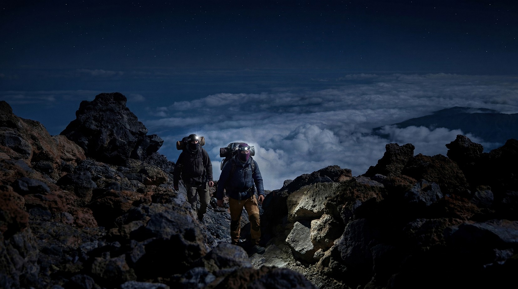 Friends arriving at the refuge on Mount Teide, Tenerife