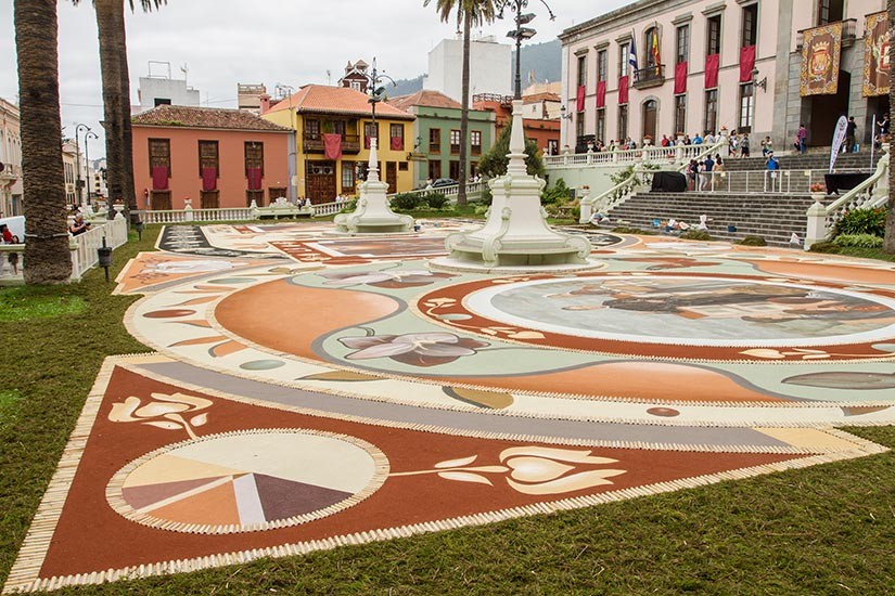 Detailed view of the carpets in La Orotava in Tenerife